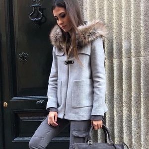 Zara Wool Duffle Coat Gray Fur Hood
